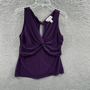 Joseph Ribkoff Womens 12 Purple Babydoll Tank Top Twist Front Ruched Keyhole Y2K